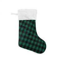 xigua 2PCS Green Black Plaid Christmas Stocking 18 Inch, Xmas Stockings Party Decoration Hanging Ornament for Home Fireplace Decor