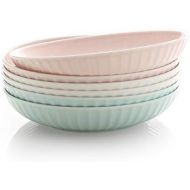 [아마존베스트]ZEN Pleats Porcelain Salad Pasta Bowls 23oz Set of 6 (Mixed Color)