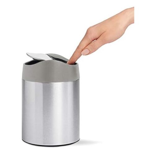 심플휴먼 simplehuman, Brushed Stainless Steel 1.5 Liter / 0.4 Gallon Mini Countertop Trash Can