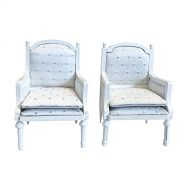 Inusitus Wooden Dollhouse Armchairs, Set of 2, Dinning Lounge Chairs, Dolls House Furniture, White Finish and Fabric, 1/12 Scale (White-Wood)