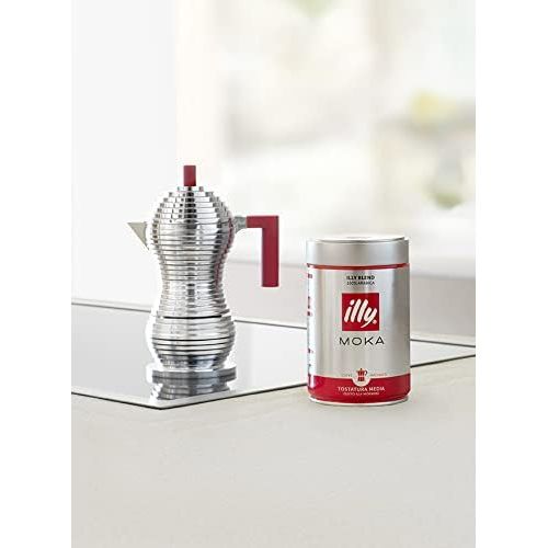 Besuchen Sie den Alessi-Store Alessi Pulcina MDL02/6 RFM Design Kaffeemaschine mit Magnetbode aus Aluminium und PA, 6 Tassen, rot