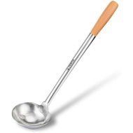 TENTA Kitchen Stainless Steel Wire Strainer, Bamboo Handle (Ladle, Wooden Handle Ladle)