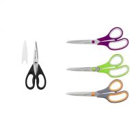 KitchenAid All Purpose Shears, One Size, Black/Black & AmazonBasics Multipurpose, Comfort Grip, Titanium Fused, Stainless Steel Office Scissors - Pack of 3