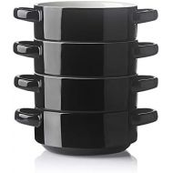 [아마존베스트]SWEEJAR Ceramic Soup Bowl with Double Handles, 20 Oz Stacked Bowls for French Onion Soup, Cereal, Stew, Chill, Pasta, Set of 4 (Black)