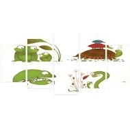 Ambesonne Reptile 5 Panels Acrylic Glass Wall Art, Reptile Family Colorful Snake Frog Ninja Turtles Love Mother Family Theme, Accent for Living Room, Bedroom and Dorm, 60 x 30, Gre