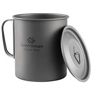 COOKNESCAPE 750ml Titanium Cup with Lid, Camping Pot Coffee Mug with Foldable Handle, Lightweight Backpacking Cup for Outdoor Hiking Cooking