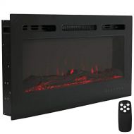 Sunnydaze Modern Flame 36-Inch Mounted Indoor Electric Fireplace - Horizontal LED Electronic Fireplace - Wall-Mounted or Recessed Installation - 9 Color Options for Flames - Black