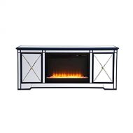 Elegant Decor Modern 60 in. Mirrored tv Stand with Crystal Fireplace in Blue