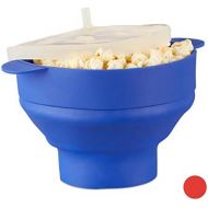 Relaxdays Popcorn Maker Silikon fuer Mikrowelle, zusammenfaltbarer Popcorn Popper, Zubereitung ohne OEl, BPA-frei, blau