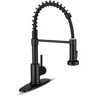 Kitchen Faucet, Kitchen Faucets with Pull Down Sprayer WEWE Sus304 Stainless Steel Matte Black Industrial Single Handle One Hole Or 3 Hole Faucet for Farmhouse Camper Laundry Utili