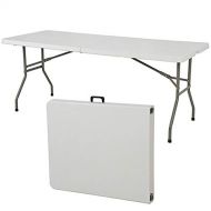Aromzen 6ft Indoor Outdoor Portable Folding Plastic Dining Table w/Handle, Lock