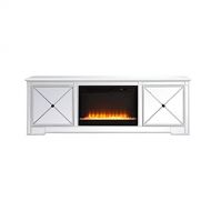 Elegant Decor Modern 72 in. Mirrored tv Stand with Crystal Fireplace in Antique White