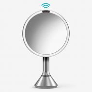 simplehuman Sensor Lighted Makeup Vanity Mirror, 8 Round with Touch-Control Brightness, 5X Magnification, Brushed Stainless Steel, Rechargeable and Cordless