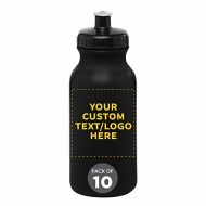 DISCOUNT PROMOS Custom Water Bottle with Push Cap 20 oz. Set of 10, Personalized Bulk Pack - Reusable, Leak Proof, Perfect for Gym, Hiking, Camping, Outdoor Sports - Black