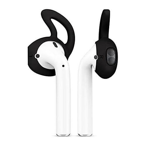  [아마존베스트]Amial Europe - Earhook Eartips with Wings, Compatible with AirPods EarPods Headphones [4 Pairs] Headset, Non-Slip Silicone Soft Earcups (Black)
