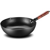 Generic Handmade Iron Pot 32CM Frying Pan Uncoated Health Wok Non Stick Pan Gas Stove Induction Cooker Universal Wood Cover Iron Wok (a Pot)