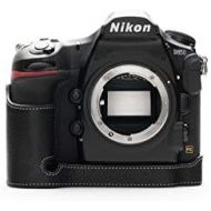 Nikon D850 Camera Case, BolinUS Handmade Genuine Real Leather Half Camera Case Bag Cover for Nikon D850 Camera Bottom Opening Version + Hand Strap (Black)