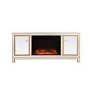 Elegant Decor Reflexion 60 in. Mirrored tv Stand with Wood Fireplace in Gold