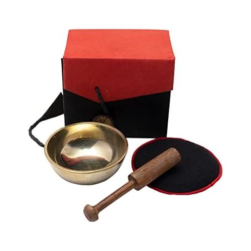  [아마존베스트]Klangschalen-Center 5078 Mini Singing Bowl in Colourful Gift Box with Black Base and Wooden Clapper Black / Red