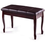 Giantex Piano Bench PU Leather W/Padded Cushion and Music Storage, Comfortable Double Duet Seat, Wooden Legs, Perfect for Professional or Home Use Piano Stool (Brown)