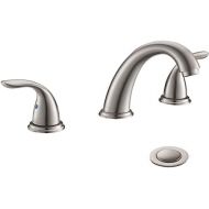 2 Handles 3 Holes Deck Mount Brushed Nickel Widespread Bathroom Faucet by Phiestina,with Stainless Steel Pop Up Drain, WF008-5-BN