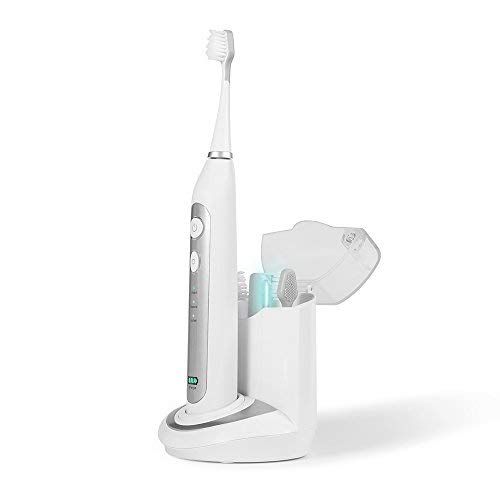  Smile Bright Store Platinum Electronic Sonic Toothbrush with UV Antibacterial Sanitizing Charging Case - Rechargeable Storage Base, (Silver)
