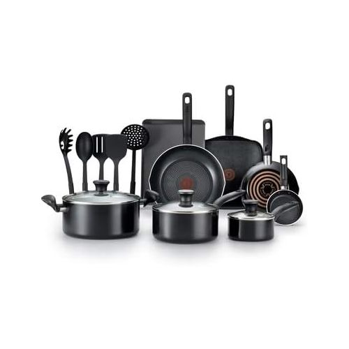  T-Fal Culinaire 16-Pc. Nonstick Aluminum Cookware Set. Black
