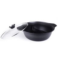 [아마존베스트]Happy Sales HSSHA-PNDUL, 90 fl.oz. Shabu Shabu Hot Pot, Dual Sided Hot Pot with Divider Nabe Sukiyaki Pan, Die-Cast Aluminum