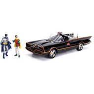 Jada Toys Jada 98625 DC Comics Classic TV Series Batmobile Die-cast Car, 1:18 Scale Vehicle & 3 Batman & Robin Collectible Figurine 100% Metal, Black