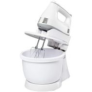 [아마존베스트]HOMCOM 2 in 1 Hand Stirrer Electric Hand Mixer Set with Table Stand 3.4 Litre Mixing Bowl 300 W 6 Speeds Including Turbo Steel White 30.5 x 21.8 x 35.4 cm