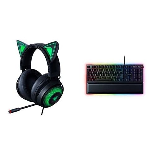 레이저 Razer Kraken Kitty RGB USB Gaming Headset- Classic Black & Huntsman Elite Gaming Keyboard: Fastest Keyboard Switches Ever - Clicky Optical Switches - Chroma RGB Lighting - Classic