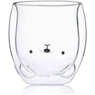 [아마존베스트]Hwagui - Cute Double Wall Glass Cup, Coffee Cup, Tea Cup, Milk Cup For Birthday Present, 250ml/8.4oz