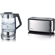 SEVERIN Glas-Tee-/Wasserkocher Deluxe, Mit Temperaturregler (Fuer 1,7 L Wasser/1,5 L Tee, ca. 3.000 W, WK 3479) edelstahl/schwarz