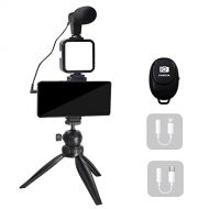 Mcoplus Video Vlogging Kit Smartphone Video Microphone Kit with Tripod/Phone Clip/LED Light/mic/3.5mm/Type-c/iPhone Lightning Cable/Bluetooth Remote, for iPhone X Samsung Huawei/So