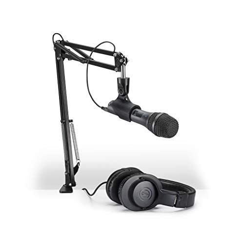 오디오테크니카 Audio-Technica AT2005USBPK Vocal Microphone Pack for Streaming/Podcasting, Includes USB and XLR Outputs, Adjustable Boom Arm, & Monitor Headphones,Black