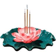 인센스스틱 jessie Lotus Handmade Ceramic Incense Holders, Incense Stick Holder, Incense Burner for Decoration and Gifts (Green with red)