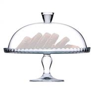 Pasabahce Cake Plate with Dome Footed Pastry Service Stand Wide Glass Serving Dessert Cupcake Cookies Cake Stand with Cover Decorative Cake Platter with Stem and Lid