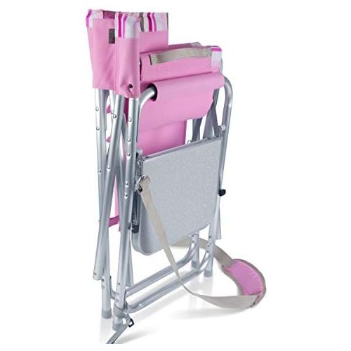  Graphic Image Sports Chair Folds w/Table & Pockets Pink w/Stripes