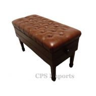 CPS Imports Adjustable Duet Size Genuine Leather Artist Concert Piano Bench Stool in Walnut Satin with Music Storage