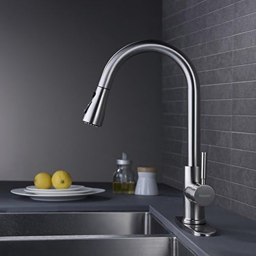  WEWE Single Handle High Arc Brushed Nickel Pull Out Kitchen Faucet,Single Level Stainless Steel Kitchen Sink Faucets with Pull Down Sprayer
