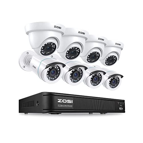  [아마존베스트]ZOSI H.265+ 1080p Home Security Camera System Indoor Outdoor, 5MP Lite CCTV DVR 8 Channel and 8 x 1080p Weatherproof Surveillance Bullet Dome Camera, Remote Access, Motion Detectio