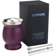 [아마존베스트]Evepure Yerba Mate Cup - Cherry Red Mate Cup with 2pcs Bombillas and a Straw Brush- Fire Red