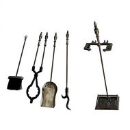 HYDT Fireplace Tools Sets 5 Pieces, Wood Stove Hearth Tool Set with Brush, Shovel, Tong, Poker and Stand Base, for Fireplace Decor