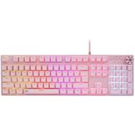 HUO JI Pink Mechanical Gaming Keyboard, USB Wired with Rainbow LED Backlit, Blue Switches, Multimedia Keys,108 Keys No Conflict