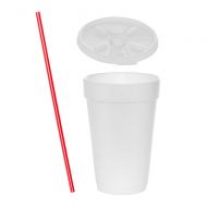 Tezzorio Disposable (200 Sets) 16 oz White Foam Cups with LiftnLock Lids and BONUS Stirrers, Disposable Foam Drink Cups, To Go Coffee Cups, Insulated Foam Cups for Hot/Cold Drinks byTezzorio