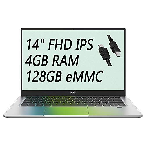 에이서 Flagship Acer Swift 1 Thin and Light Laptop 14 FHD IPS Display Intel Celeron N4020 4GB RAM 128GB eMMC Intel UHD Graphics 600 Fingerprint USB C Win 10 + HDMI Cable