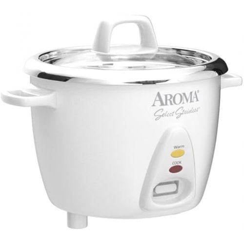  Aroma Housewares Select Stainless Rice Cooker & Warmer with Uncoated Inner Pot, 6-Cup(cooked) / 1.4Qt, ARC-753SG, White