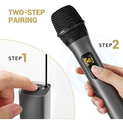  [아마존베스트]Wireless Microphone, Tonor UHF Metal Wireless Handheld Microphone System with Rechargeable Receiver, 1/4 Inch Output for Amplifier, PA System, Singing Karaoke Machine, 60 m (TW-620