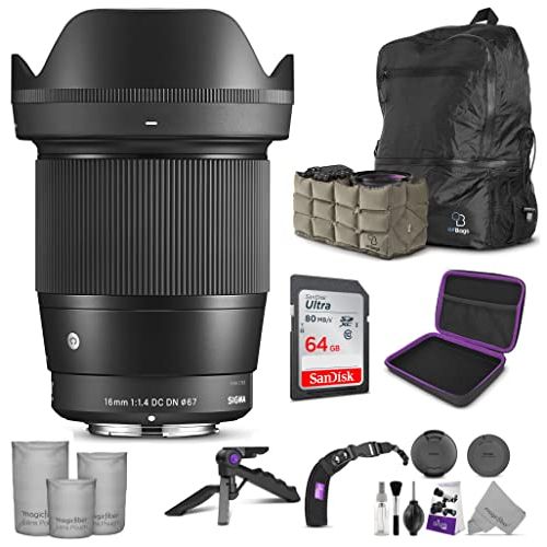  Sigma 16mm F1.4 DC DN Contemporary Lens for Sony E Mount Cameras with Altura Photo Advanced Accessory and Travel Bundle