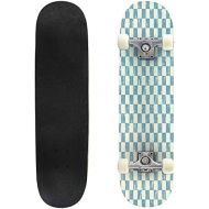 BNUENMEE Classic Concave Skateboard for Boys Girls Beginners, Geometric Seamless Pattern with Stripes Diagonal Lines Squares Standard Skateboards 31x 8 Extreme Sports Outdoor Skate